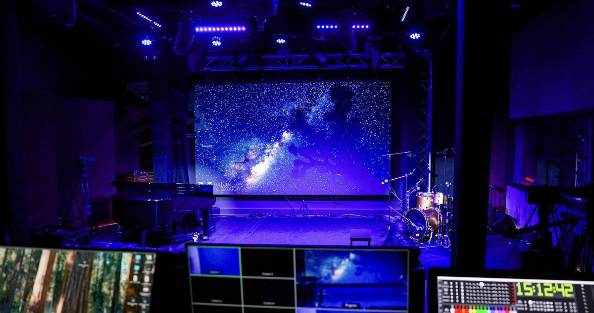 The live stage and LED wall at The Recording Club